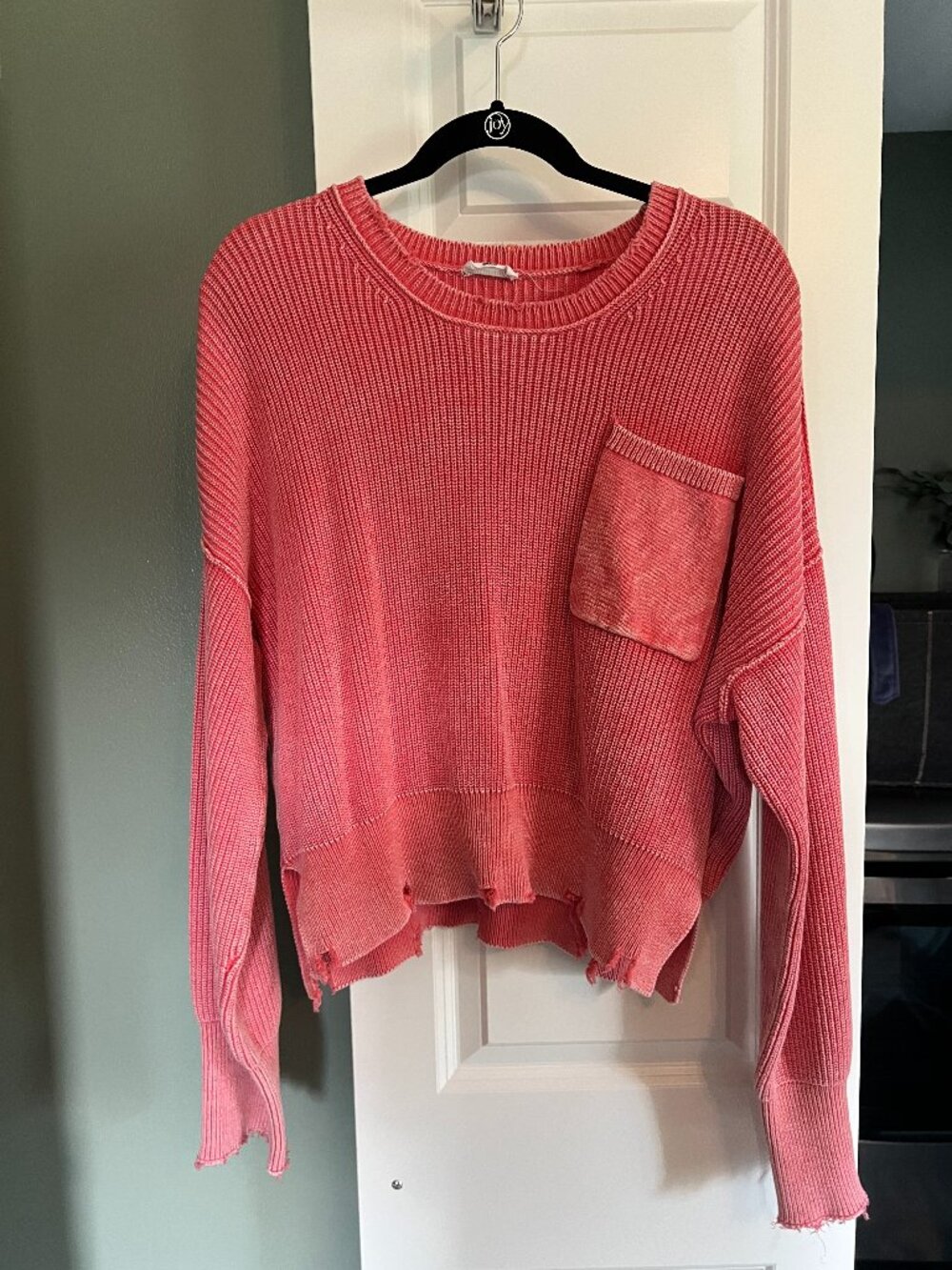 Motto Shop Distressed Sweater Pink Coral Raw Hem Oversized Size M